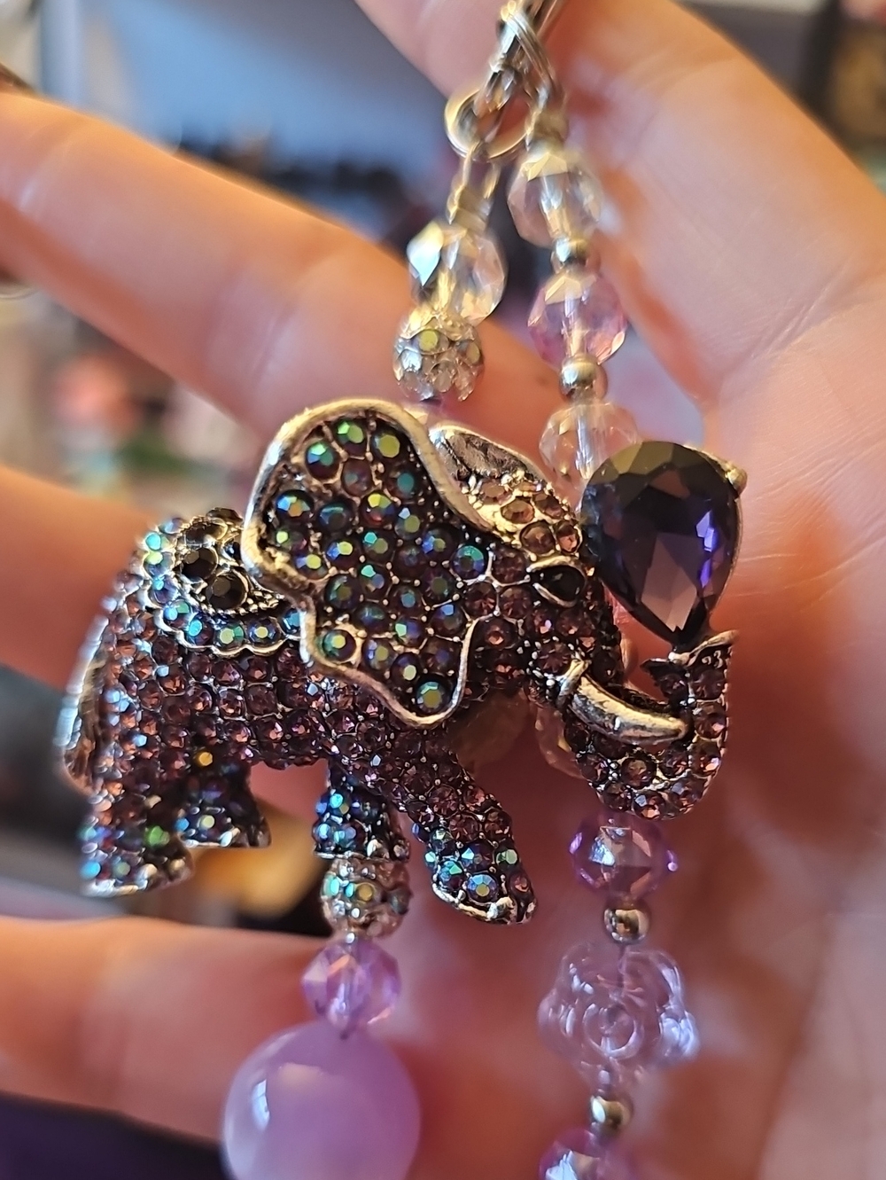 Purple Elephant Crystal Pendant Purse Charm